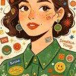 一位女士身着绿色衬衫的卡通插画