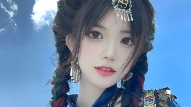 清纯,民族,耳环,大眼女孩